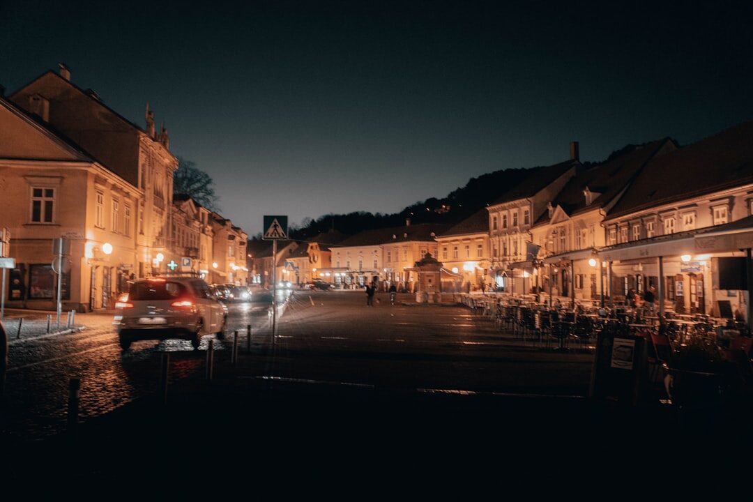 Cobbled street in Zagreb's Upper Town with old lanterns at dusk