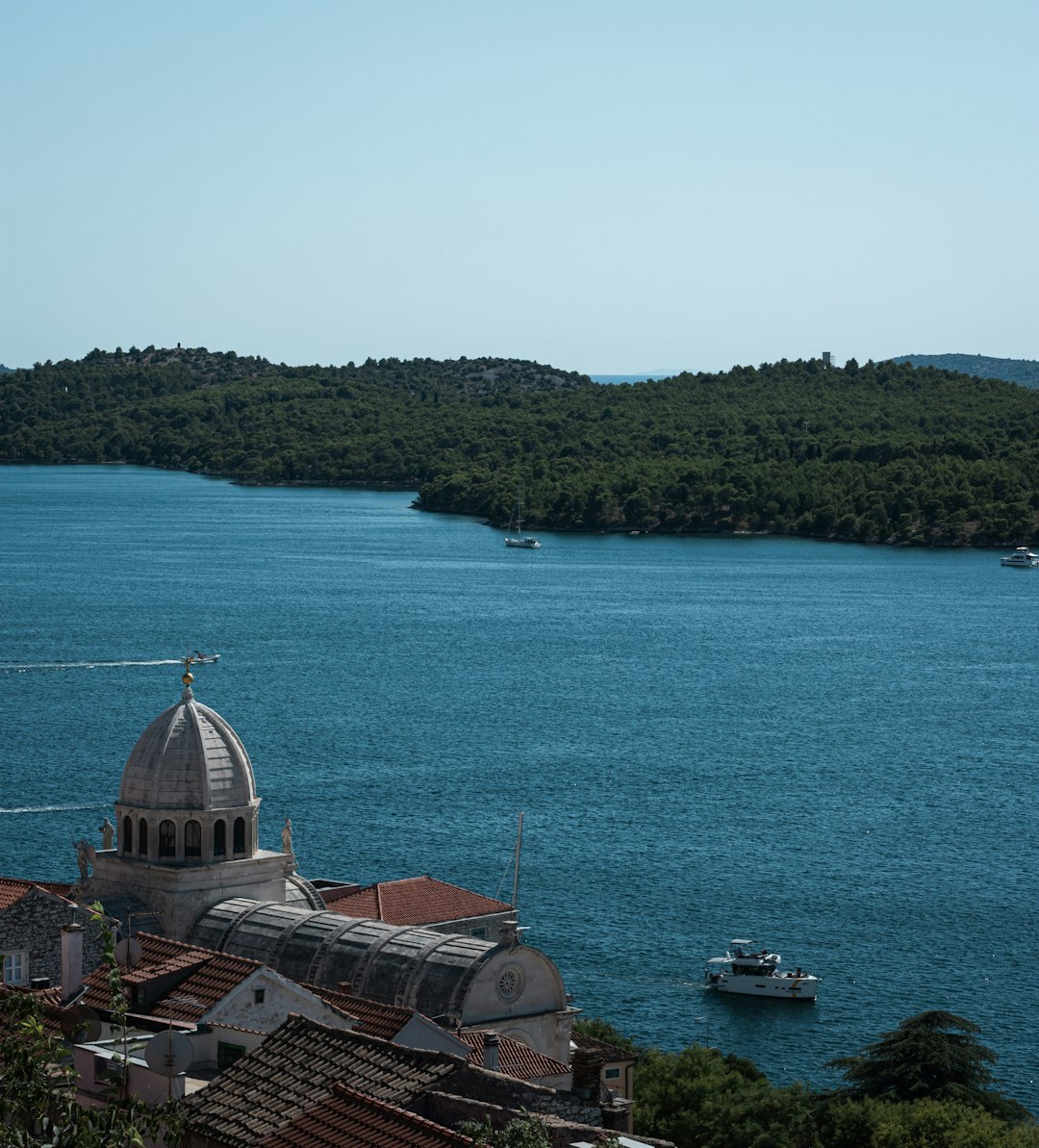 Stone steps descending through Sibenik old town toward the harbor