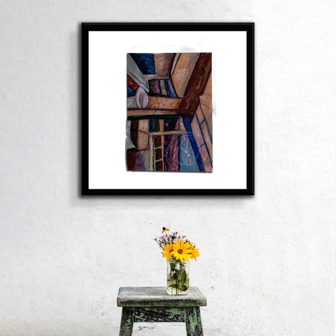 Fine art print of a weathered stone stairway between old Mediterranean houses